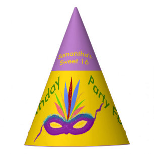 Birthday Hats Purple Mardi Gras Mask Personalised