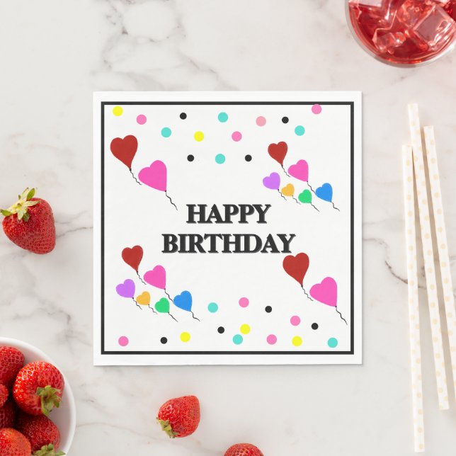 Birthday Heart Balloons Polka Dots Napkin (Insitu)
