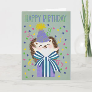 Birthday Hedgehog Cheer with Present Card