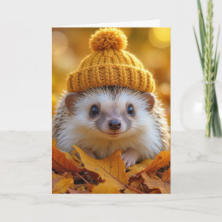 Birthday Hedgehog In Autumn Leaves Card
