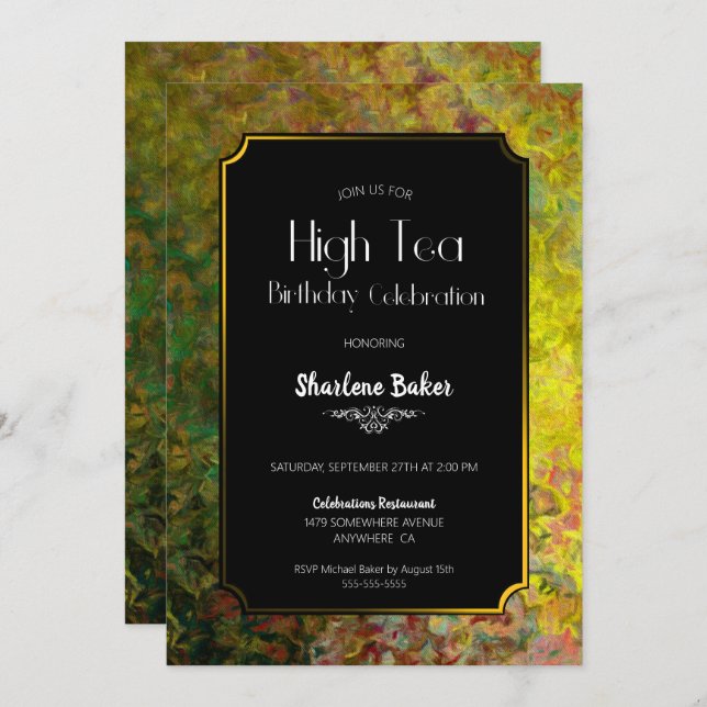 Birthday High Tea Black and Gold Party Invitation (Front/Back)
