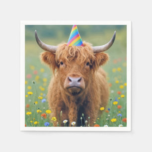 Birthday Highland Cow with Party Hat Napkin