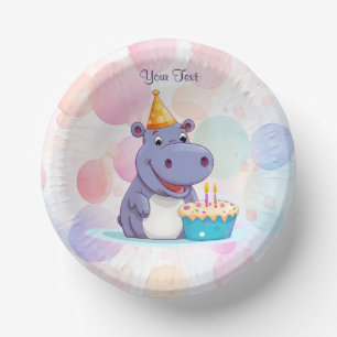 Birthday Hippo Paper Bowl Paper Plate