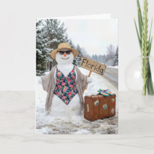 Birthday Hitchhiking Snow Woman with Florida Sign Card
