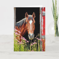 Birthday Horse In Barn Door With Wildflowers