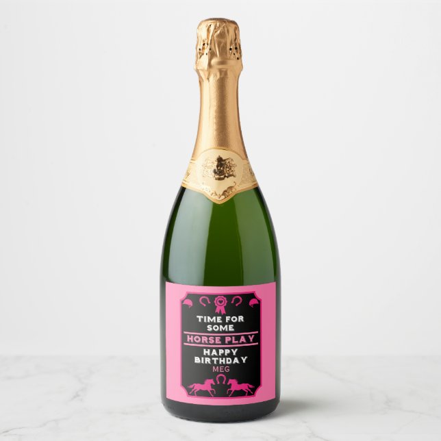 Birthday Horseback Riding  Sparkling Wine Label (Front)