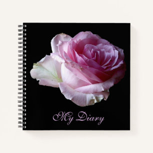 Birthday hot pink rose on black by Berglind Jewel Notebook