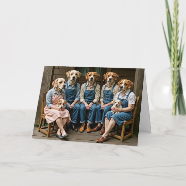 Birthday Hound Dog Family Portrait On a Porch Card (Front)