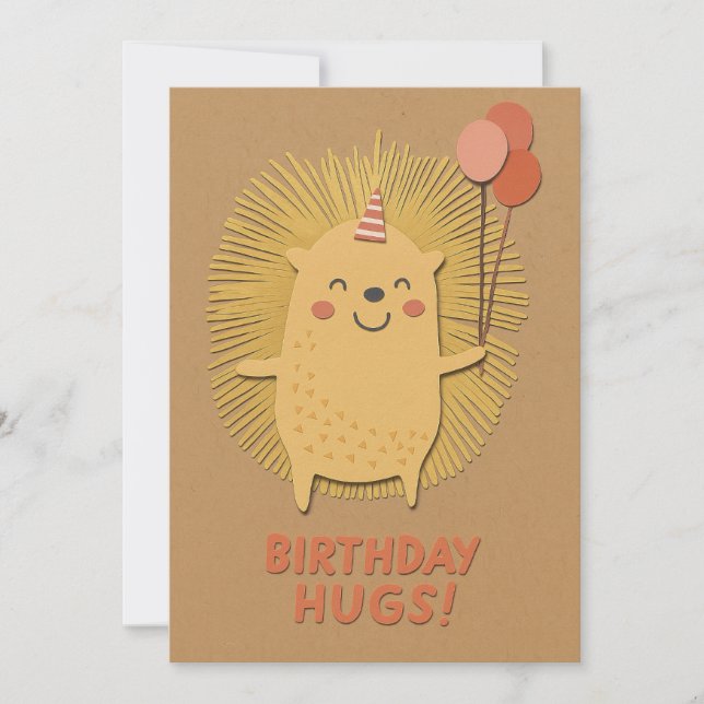 Birthday Hugs Hedgehog Card (Front)
