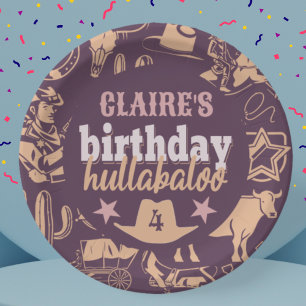"Birthday Hullabaloo" Western Cowboy Party Paper Plate
