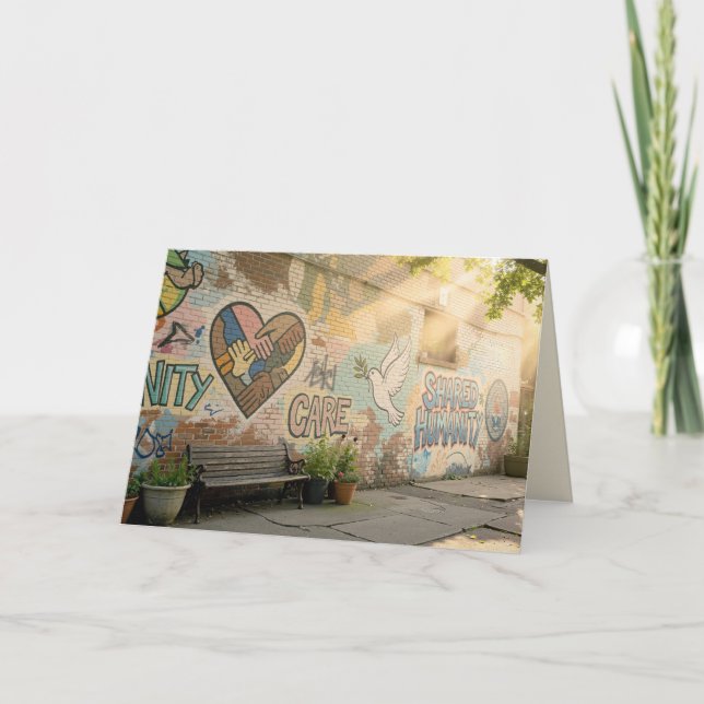 Birthday Humanity Graffiti On Brick Wall Mural Card (Front)