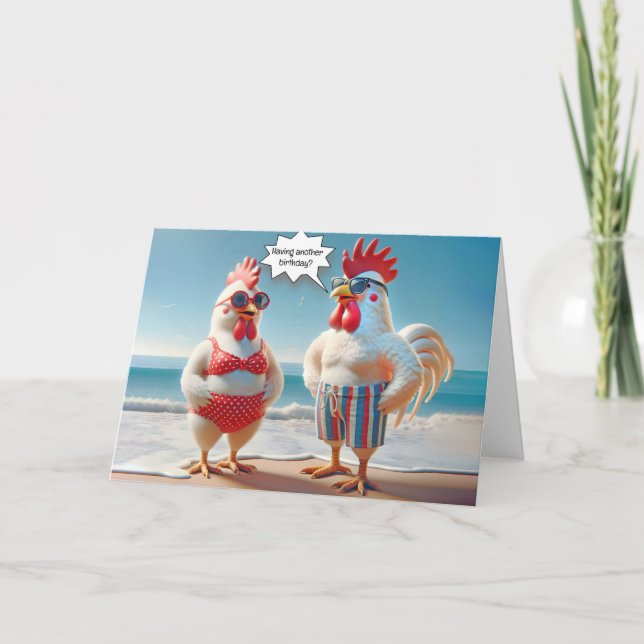 Birthday Humour Chickens On The Beach Card (Front)