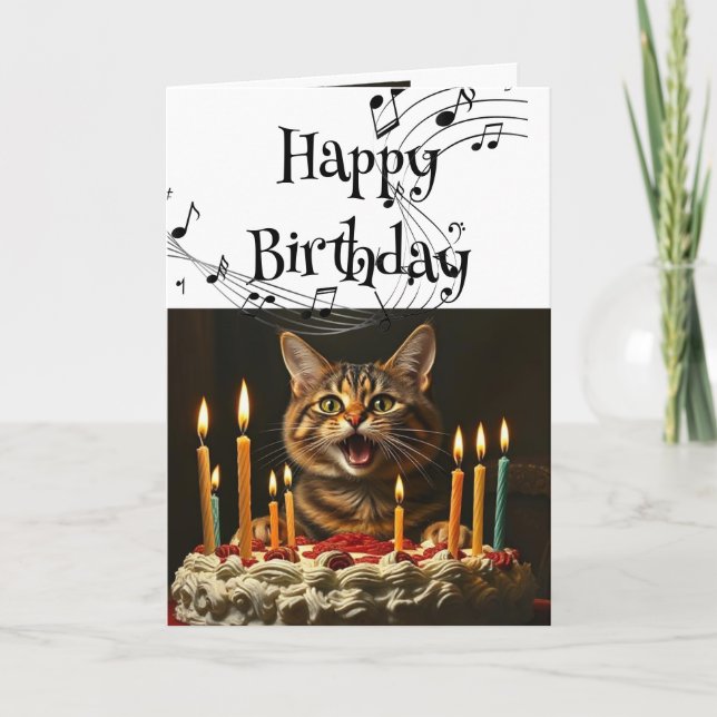 Birthday Humour Cute Singing Cat to cheer You Card (Front)