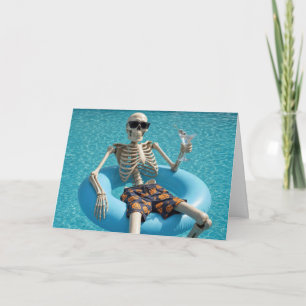 Birthday Humour Skeleton in a Swimming Pool Card