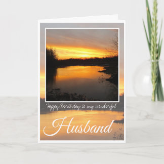 Birthday Husband, Dark Orange Sunrise Reflection. Card