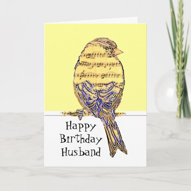 Birthday Husband Musician Fun Music Note Bird Card (Front)