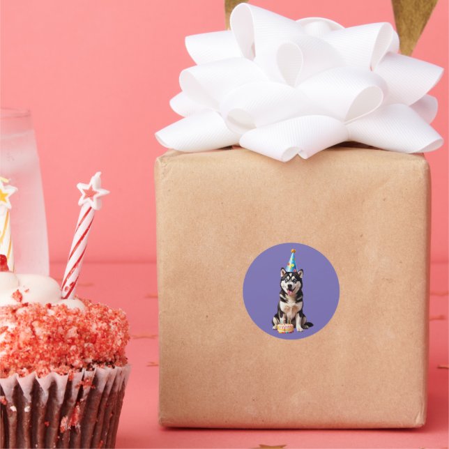 Birthday Husky Dog Classic Round Sticker (Party)