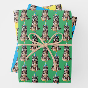 Birthday Husky Dog Wrapping Paper Sheet