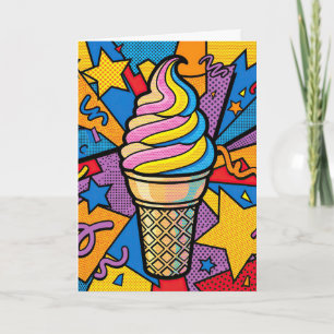 Birthday Ice Cream Cone and Confetti Pop Art Card