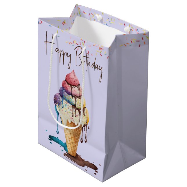 Birthday Ice Cream Cone Medium Gift Bag (Front Angled)