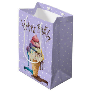 Birthday Ice Cream Cone On Polka Dots Medium Gift Bag