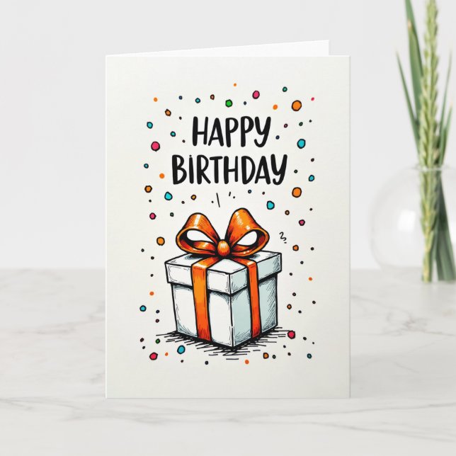 Birthday Illustration Ribbon Card (Front)