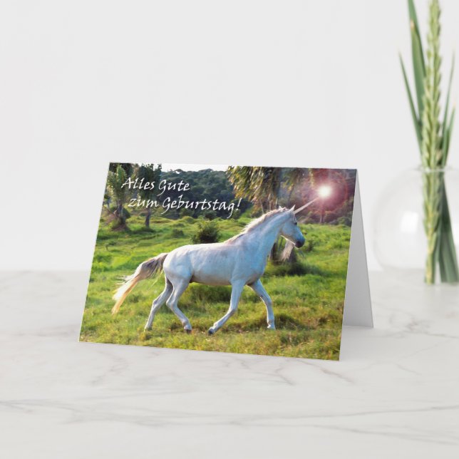 Birthday in German, Magical Unicorn Card (Front)