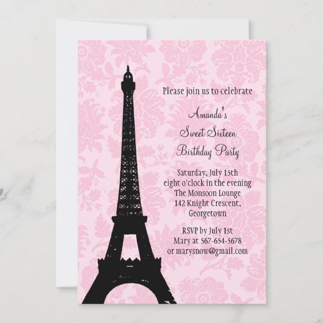 Birthday in Paris Sweet Sixteen Invitation (Front)