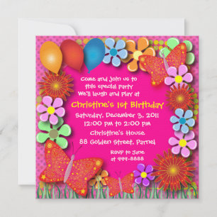 Birthday Invitation: 003C Butterflies and Flowers Invitation