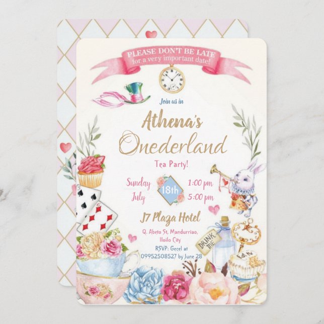 Birthday Invitation Alice in Wonderland (Front/Back)