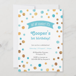 Birthday Invitation Aqua Blue and gold confetti
