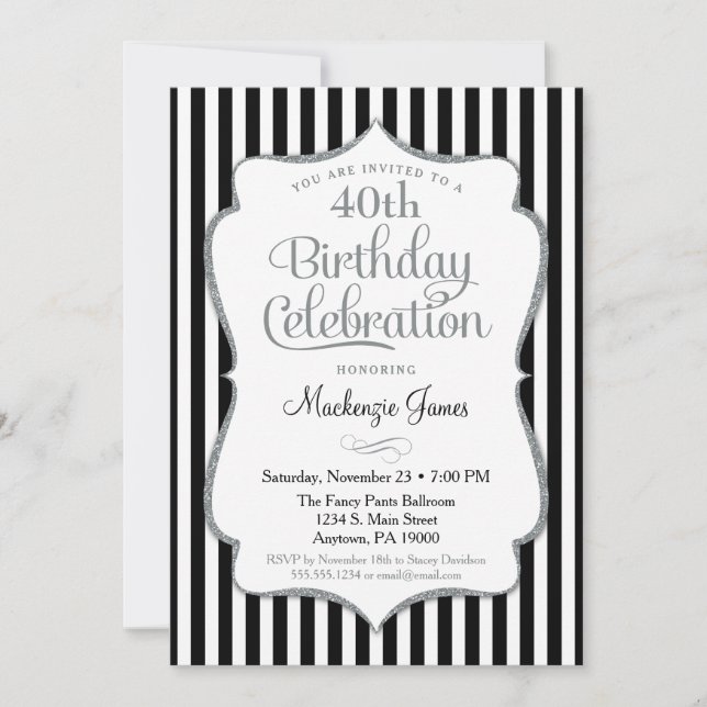 Birthday Invitation Black Silver Adult (Front)