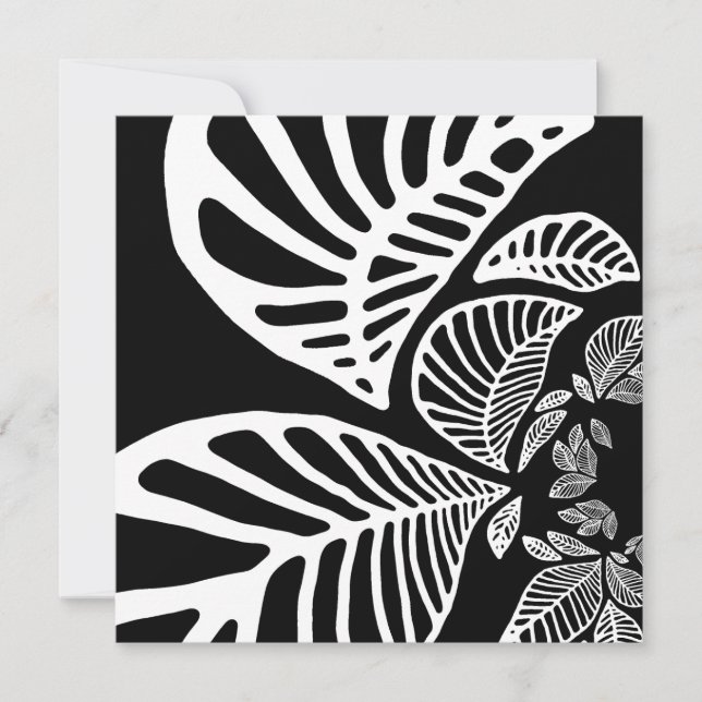 Birthday Invitation Black & White Leaf (Front)