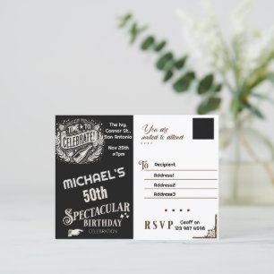 Birthday Invitation black & white vintage Postcard