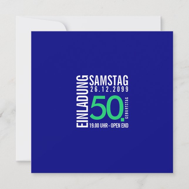 Birthday Invitation (Blue or custom colors) (Front)
