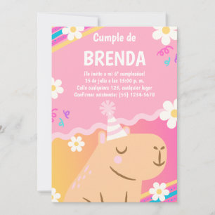 Birthday Invitation Capibara de Niña Rosa