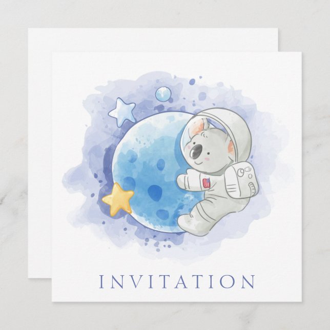 BIRTHDAY INVITATION CARD : KOALA ON THE MOON (Front/Back)