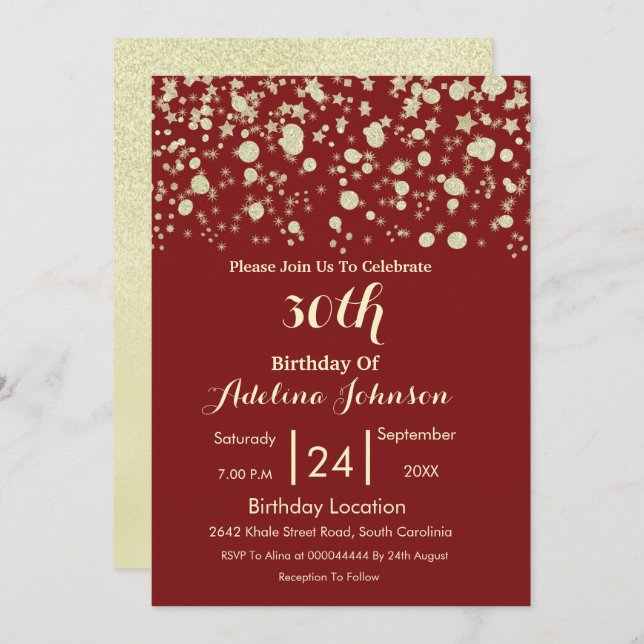 Birthday Invitation| Creamy Elegant Royal Red Invitation (Front/Back)