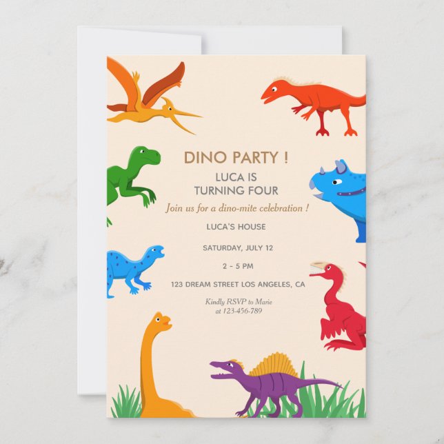 Birthday Invitation Dinosaur Invitation (Front)