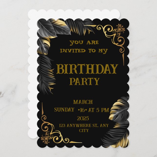 Birthday Invitation - Editable Digital Card -  (Front/Back)