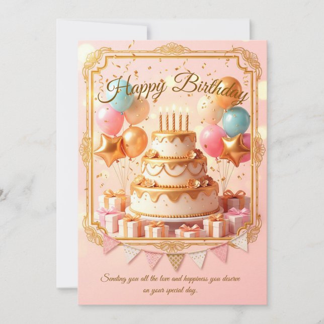 Birthday Invitation: Elegant Cake & Balloons Celeb Invitation (Front)