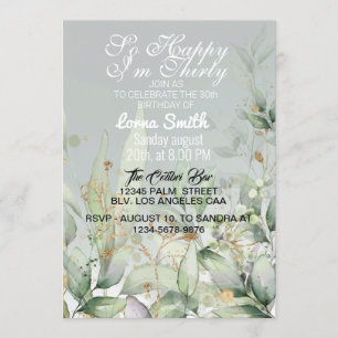 Birthday Invitation   Eucalyptus Greenery Watercol