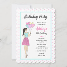 Birthday Invitation Fashion Girl Holding Balloons