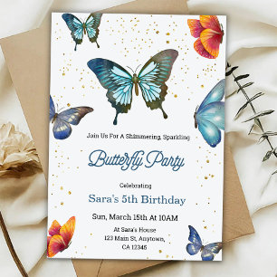 Birthday invitation featuring colorful butterflies