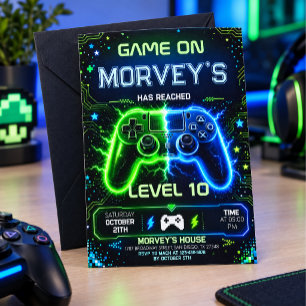 Birthday invitation for a green gamer