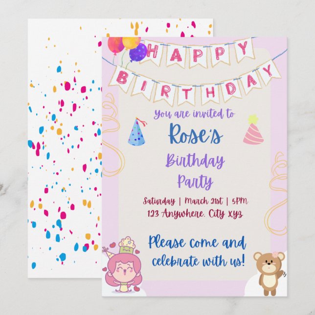 Birthday Invitation for kids (Front/Back)