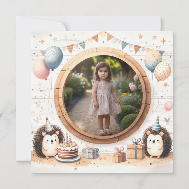 Birthday Invitation Hedgehog Frame for Photo (Front)