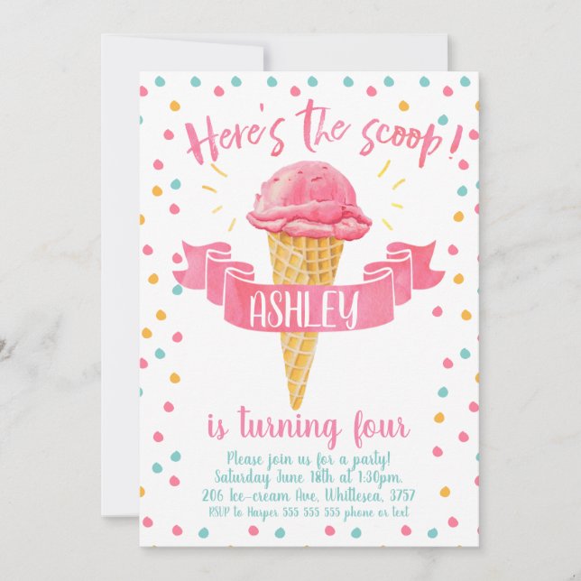 Birthday Invitation Here's The Scoop Ice-Cream (Front)