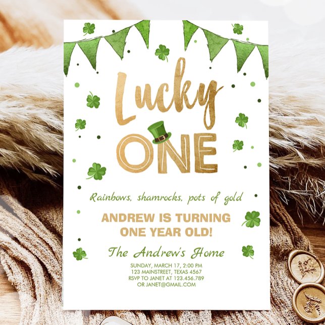 Birthday Invitation Lucky One First Birthday Gold (Creator Uploaded)