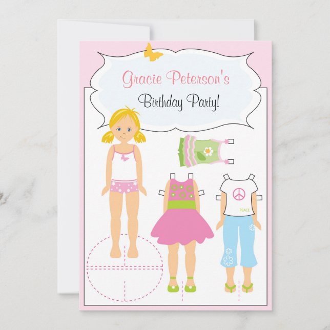 Birthday Invitation - Paper Doll (Front)